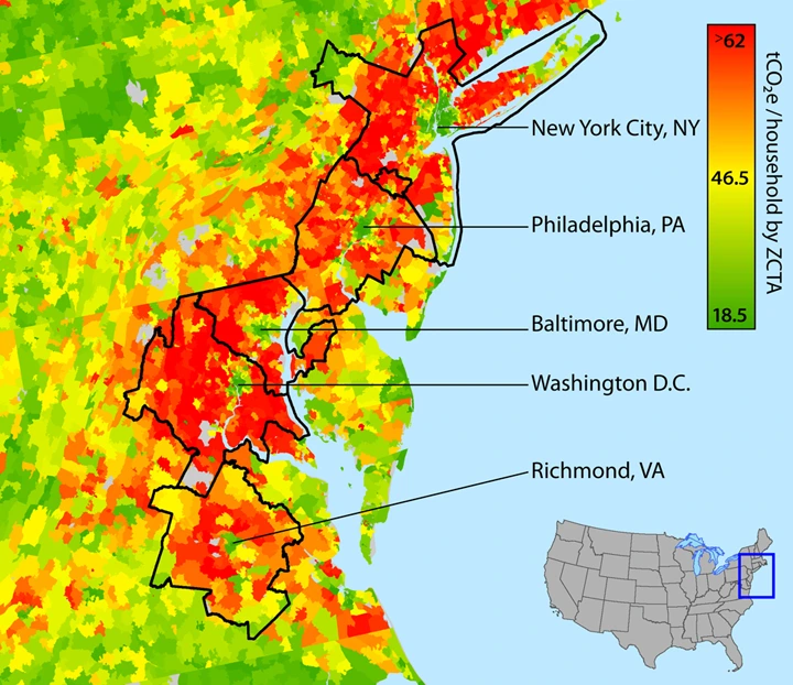 Chart showing average annual household carbon footprint in the Eastern US